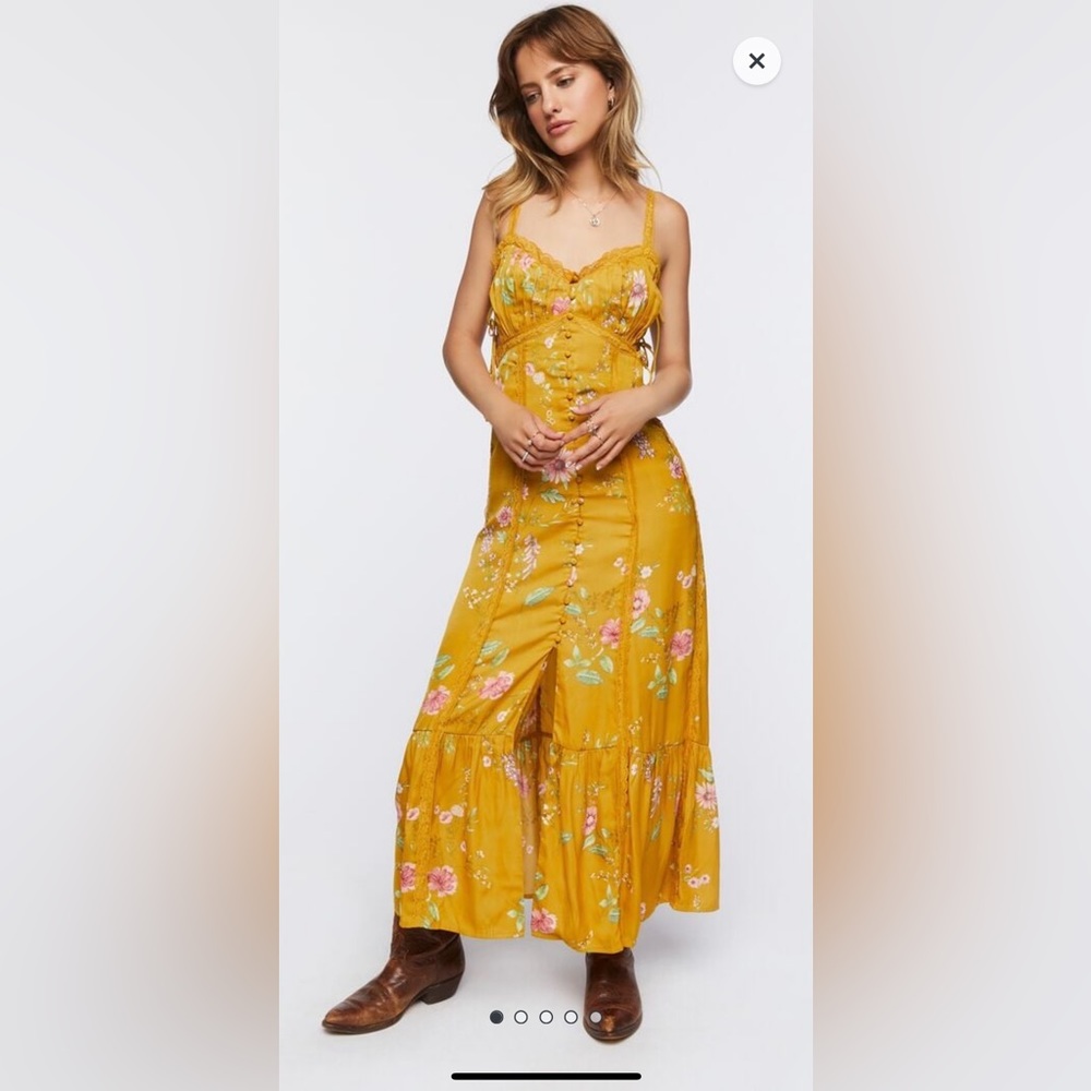 Satin Lace Trim Midi Dress